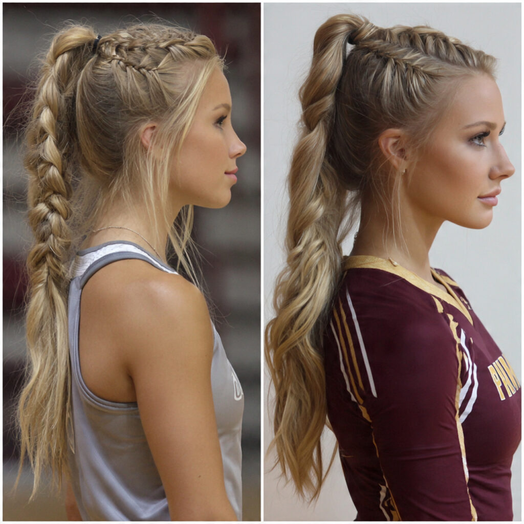 13 Volleyball Hairstyles Ideas That Are Cute, Game-Ready, and Actually Stay Put 3 braided high ponytail for volleyball hairstyles
