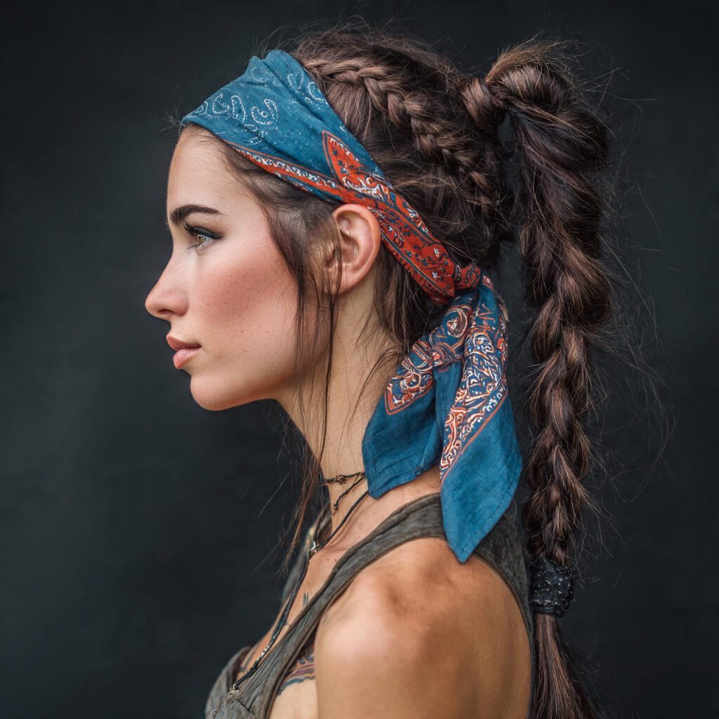 13 Bandana Hairstyle Ideas That Make Any Bad Hair Day Look Planned 9 braided ponytail with a bandana