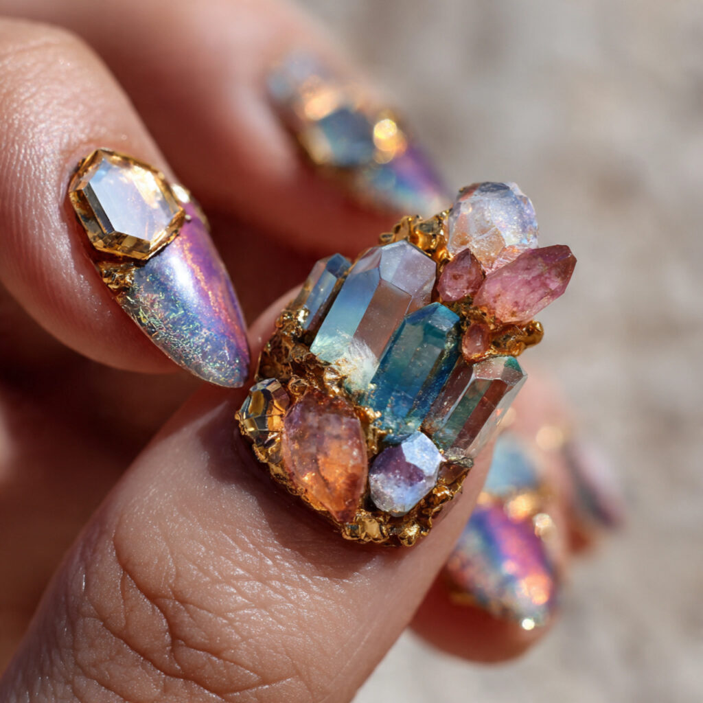 13 3D Nail Art Ideas: Cute, Bold, and Totally Doable Designs 3 crystal cluster accent nail