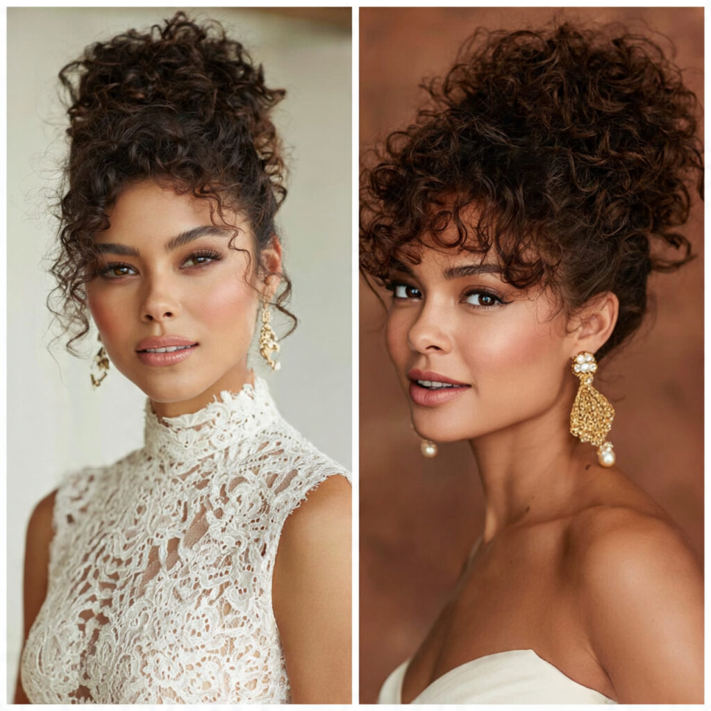 13 Wedding Guest Hairstyles That Look Expensive, Stay Put, and Photograph Like a Dream 13 curly high puff or defined natural curls for weddi