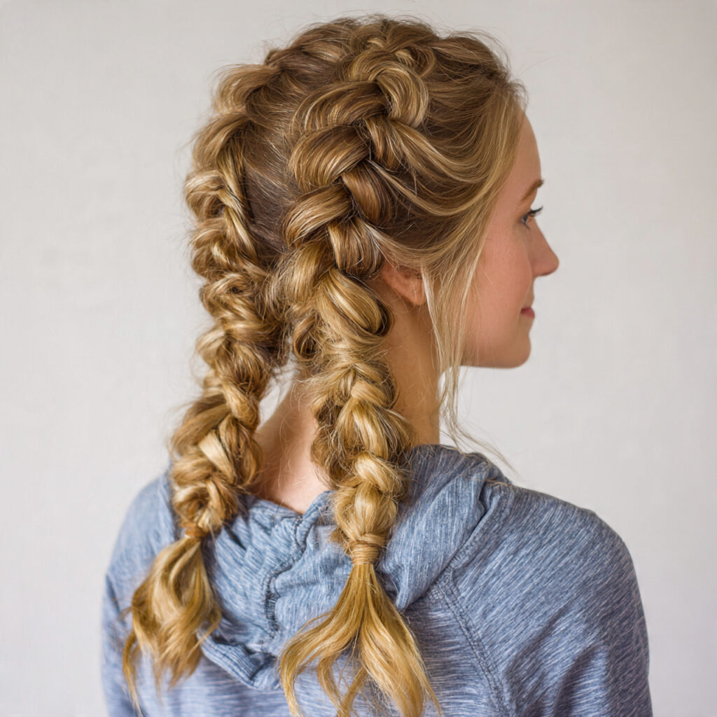 13 Volleyball Hairstyles Ideas That Are Cute, Game-Ready, and Actually Stay Put 4 double dutch braids for volleyball hairstyles