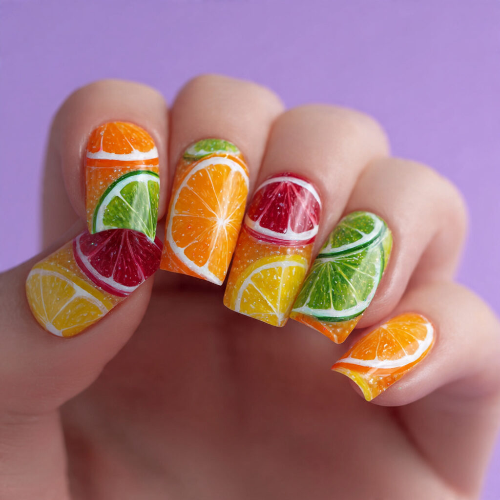 13 3D Nail Art Ideas: Cute, Bold, and Totally Doable Designs 12 fruit pop 3d citrus slices nails