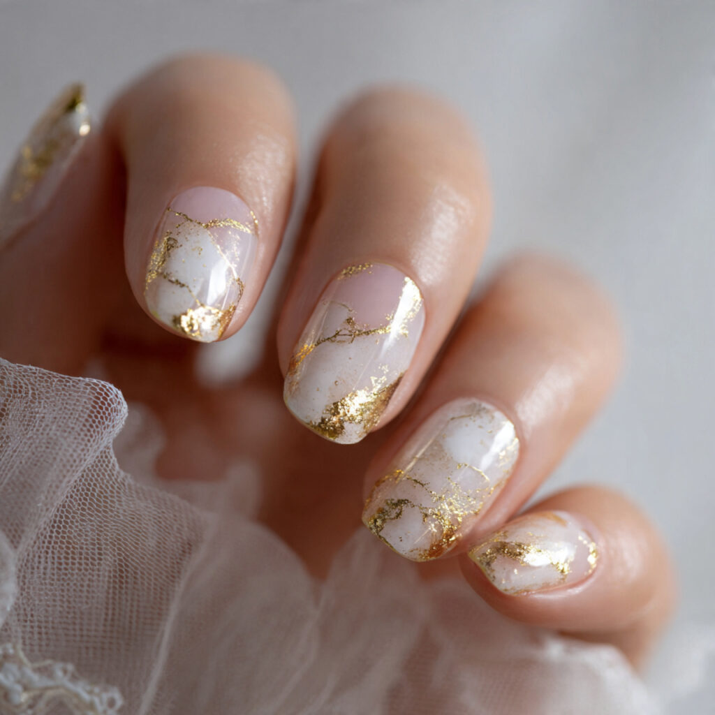 14 Korean Nail Art Ideas: The Cutest, Glossiest Designs You’ll Want Immediately 13 gold foil minimalism nails for korean nail art