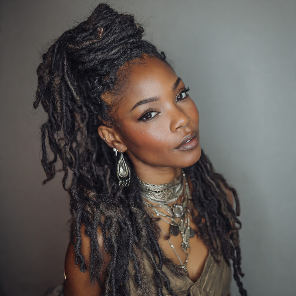 13 Locs Hairstyle Ideas That Are About to Be Your Whole Personality 3 half up half down locs