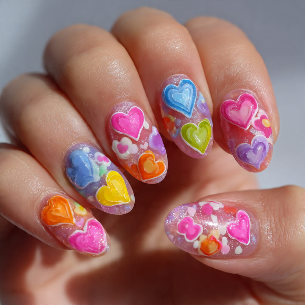 14 Korean Nail Art Ideas: The Cutest, Glossiest Designs You’ll Want Immediately 10 heart jelly nails for korean nail art