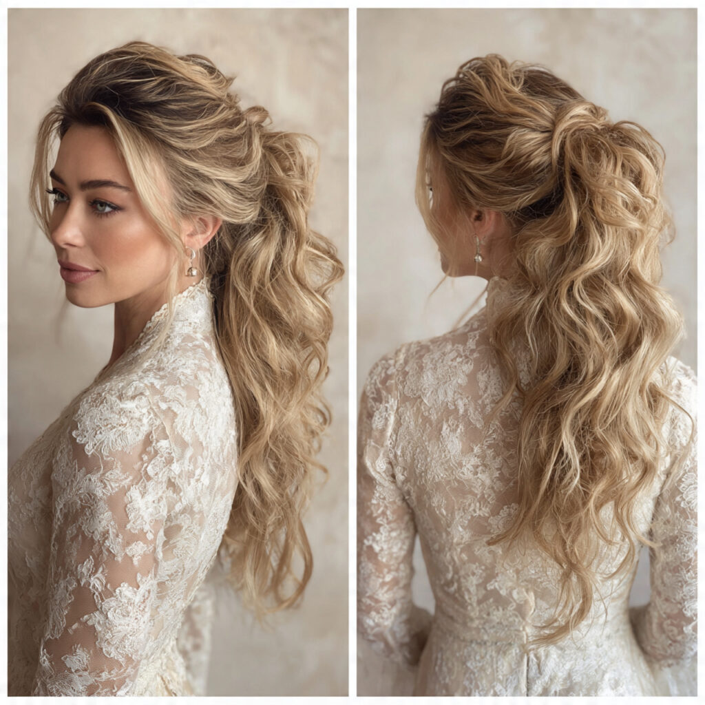 15 Engagement Hairstyle Ideas That Are Romantic, Chic, and Seriously Photo-Ready 14 high ponytail with soft waves for engagement hairs