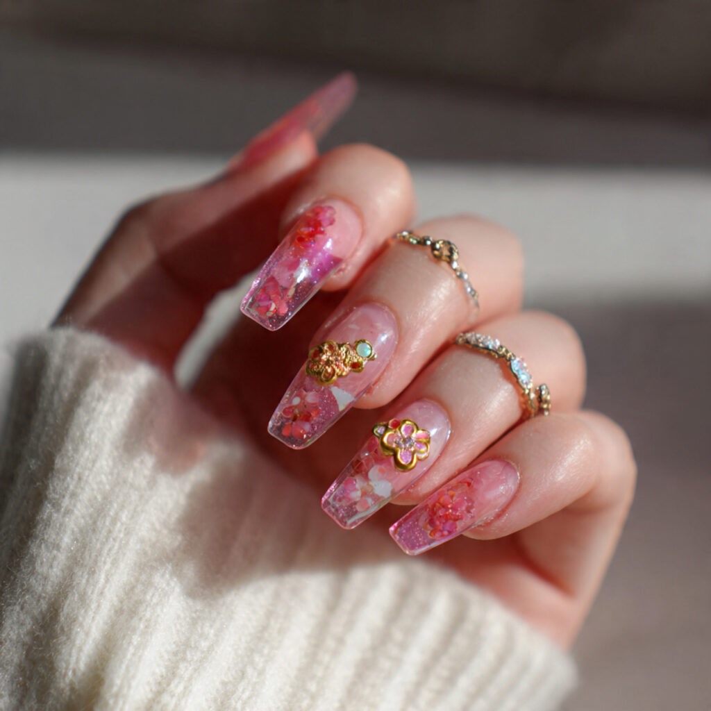 13 3D Nail Art Ideas: Cute, Bold, and Totally Doable Designs 5 jelly nails with floating charms