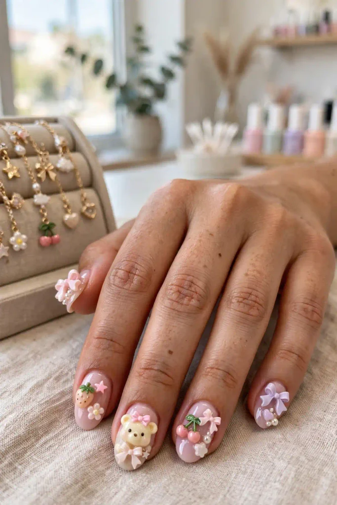 14 Korean Nail Art Ideas, Starring Your Inner K-Drama Cast 10 k08 3d charms bows