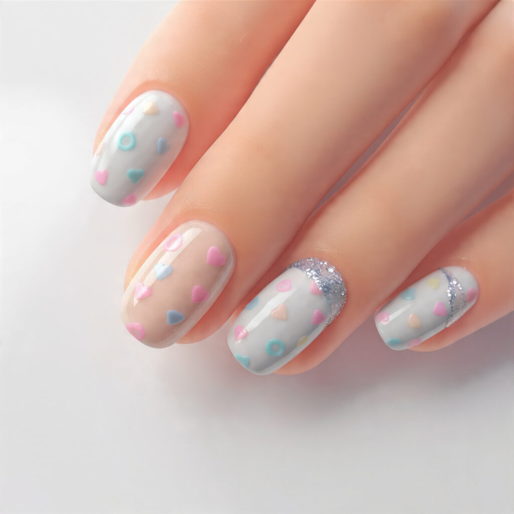 13 3D Nail Art Ideas: Cute, Bold, and Totally Doable Designs 7 kawaii sticker bomb 3d mix nails