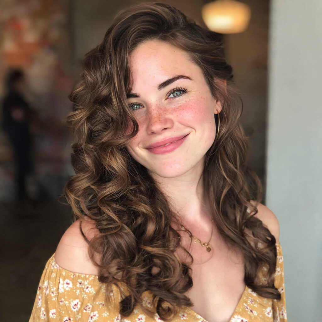 15 Engagement Hairstyle Ideas That Are Romantic, Chic, and Seriously Photo-Ready 7 loose curls with a side part for engagement hairst