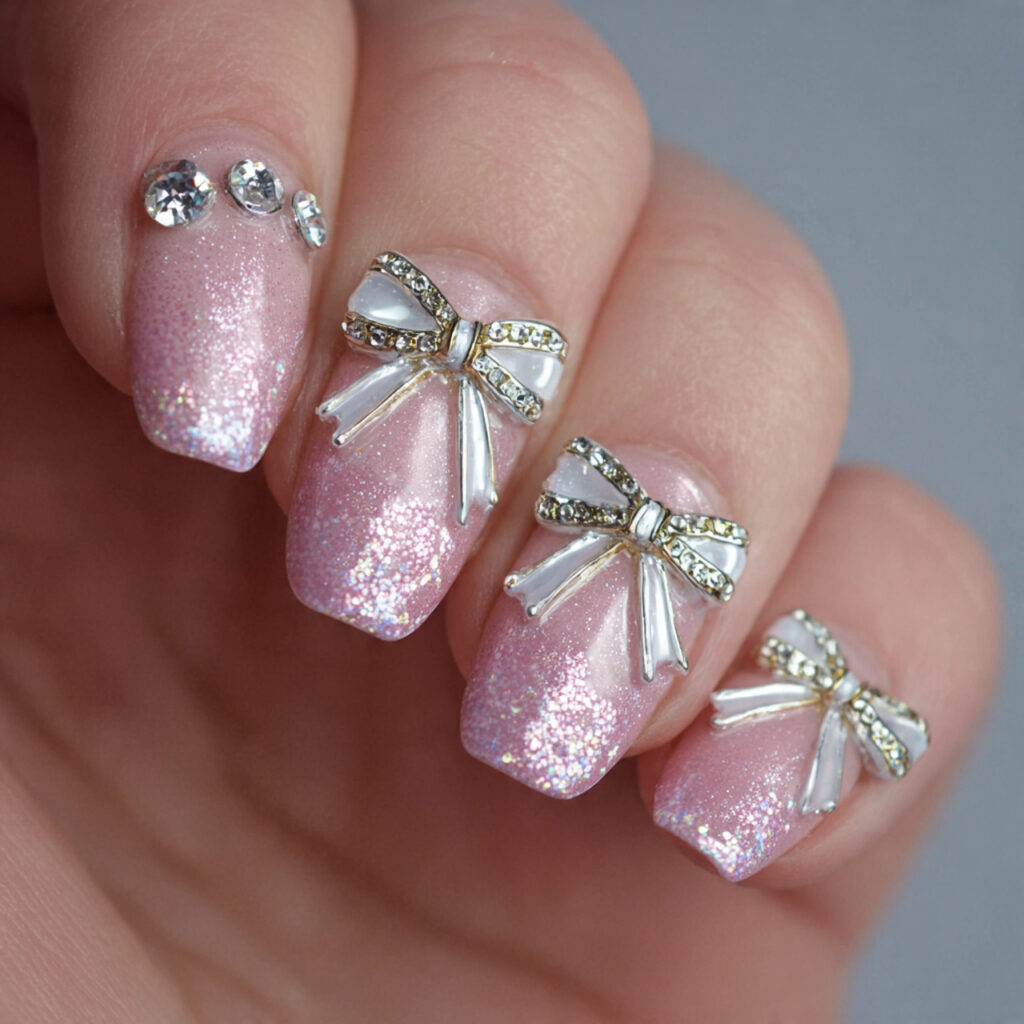 13 3D Nail Art Ideas: Cute, Bold, and Totally Doable Designs 4 mini bow nails coquette 3d