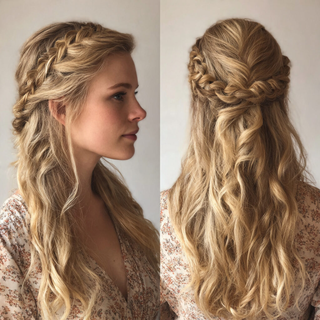 14 Open Hairstyle Ideas That Are Cute, Easy, and Giving Main-Character Energy 10 open hair with braided crown details