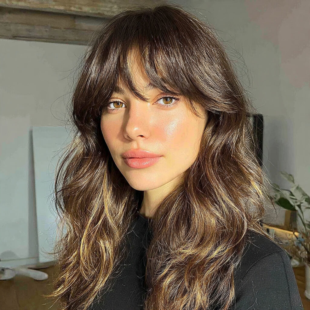 14 Open Hairstyle Ideas That Are Cute, Easy, and Giving Main-Character Energy 8 open hair with curtain bangs