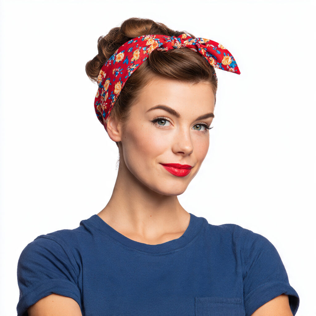 13 Bandana Hairstyle Ideas That Make Any Bad Hair Day Look Planned 8 retro rosie the riveter bandana style