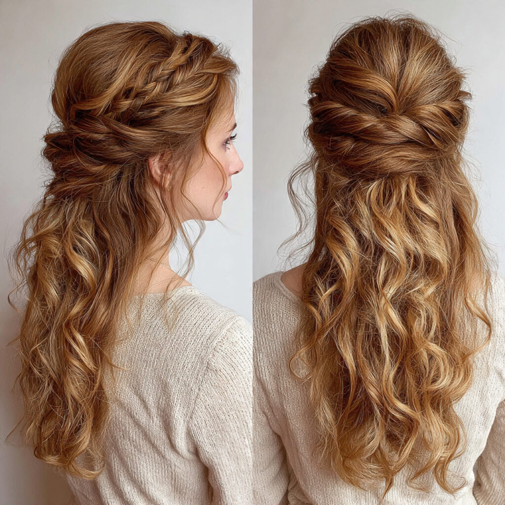15 Engagement Hairstyle Ideas That Are Romantic, Chic, and Seriously Photo-Ready 4 romantic half up half down for engagement hairstyl
