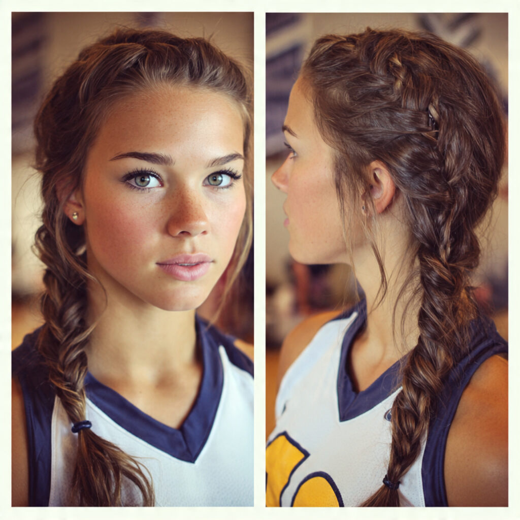13 Volleyball Hairstyles Ideas That Are Cute, Game-Ready, and Actually Stay Put 11 side braid for volleyball hairstyles