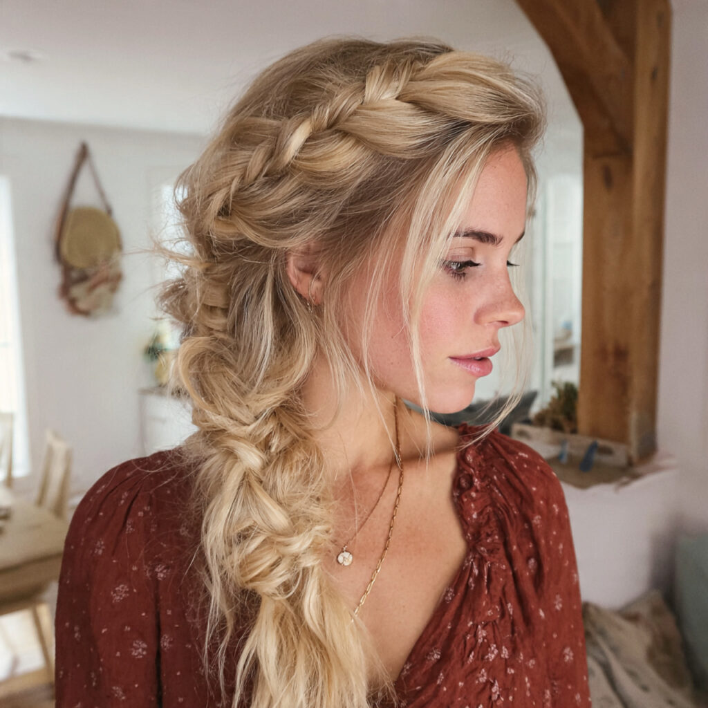 15 Quick Braided Hairstyles Ideas That Make You Look Put-Together in Minutes 14 side french braid into loose hair