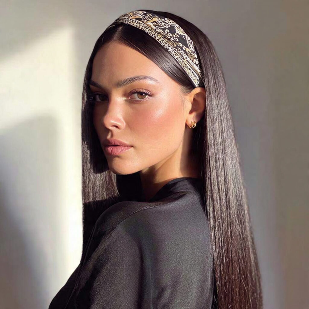 13 Bandana Hairstyle Ideas That Make Any Bad Hair Day Look Planned 12 sleek straight hair with a bandana crown