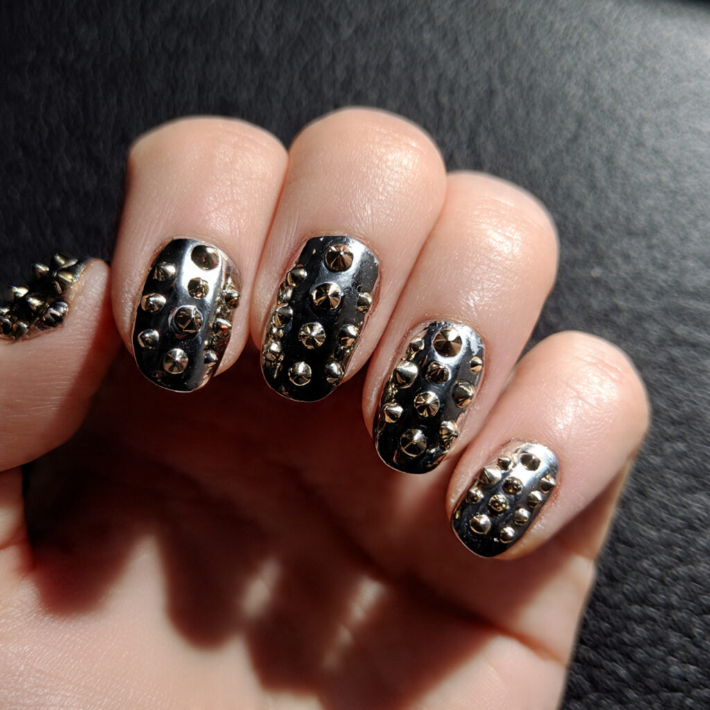 13 3D Nail Art Ideas: Cute, Bold, and Totally Doable Designs 11 studded punk micro rivets nail