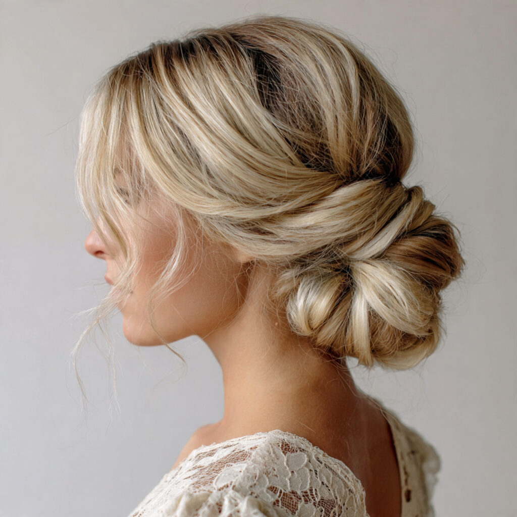 13 Wedding Guest Hairstyles That Look Expensive, Stay Put, and Photograph Like a Dream 6 textured chignon for wedding guest hairstyles