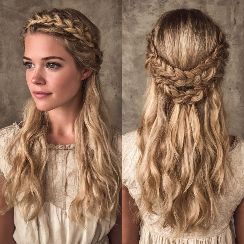 14 Half Up Half Down Hairstyles 2026: The Effortlessly Chic Looks Your Hair Has Been Waiting For 6 the braided half up crown