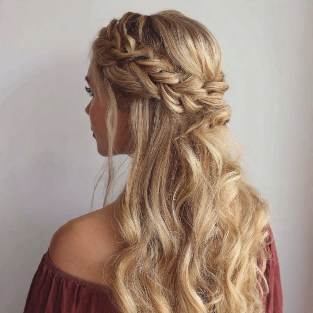 14 Half Up Half Down Hairstyles 2026: The Effortlessly Chic Looks Your Hair Has Been Waiting For 2 the twisted crown half updo