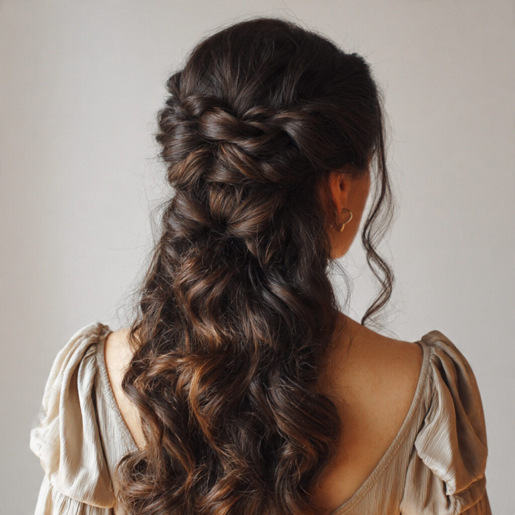 15 Engagement Hairstyle Ideas That Are Romantic, Chic, and Seriously Photo-Ready 13 twisted half up hairstyle for engagement hairstyle