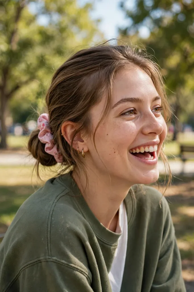 16 Cute Quick Hairstyles, Counted Down From 5 Minutes to 30 Seconds 16 02 scrunchie loop bun