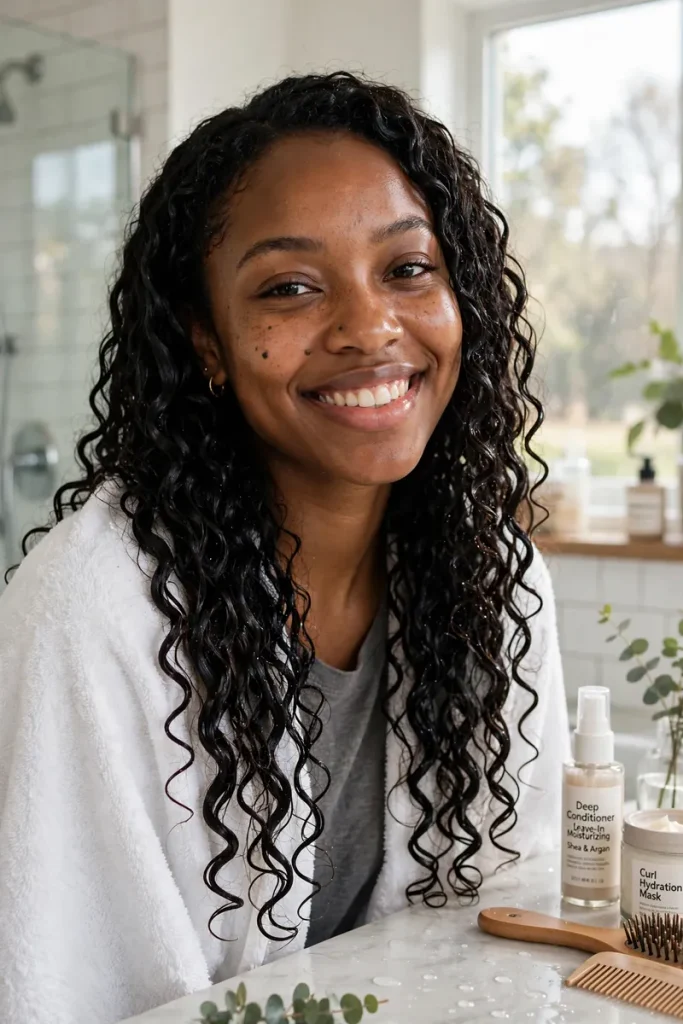 14 Curly Hairstyles Worn Down, Pulled From One Actual Week of My Own Hair Diary 6 05 wash day deep condition