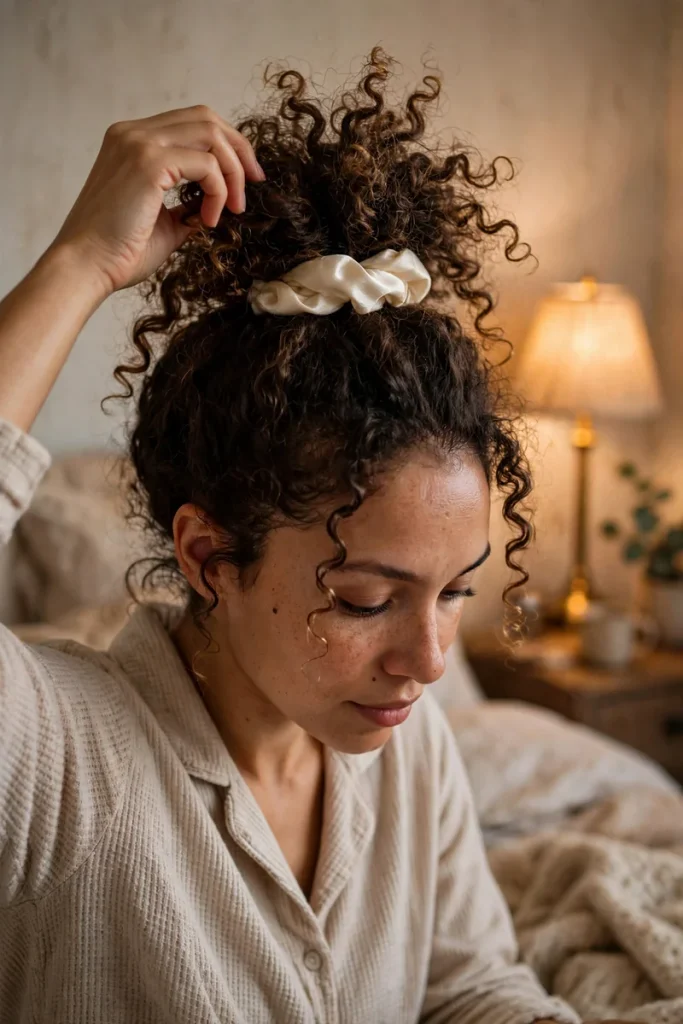 14 Curly Hairstyles Worn Down, Pulled From One Actual Week of My Own Hair Diary 7 06 evening pineapple