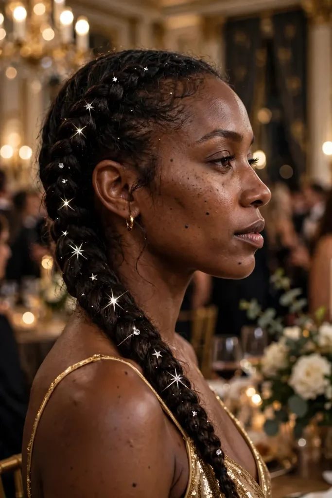 16 Party Hairstyles ideas, Sorted by How Much Dancing You'll Do 7 06 sparkle pinned side braid