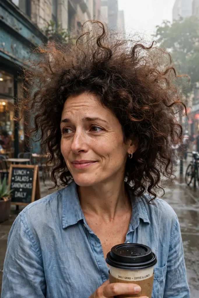 14 Curly Hairstyles Worn Down, Pulled From One Actual Week of My Own Hair Diary 9 08 humidity disaster