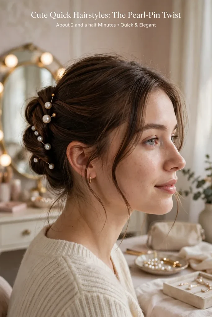 16 Cute Quick Hairstyles, Counted Down From 5 Minutes to 30 Seconds 9 09 pearl pin twist