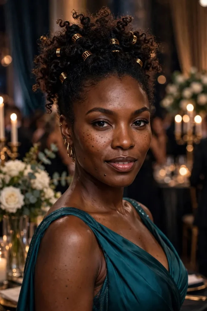 16 Party Hairstyles ideas, Sorted by How Much Dancing You'll Do 13 12 curly pineapple updo gold cuffs