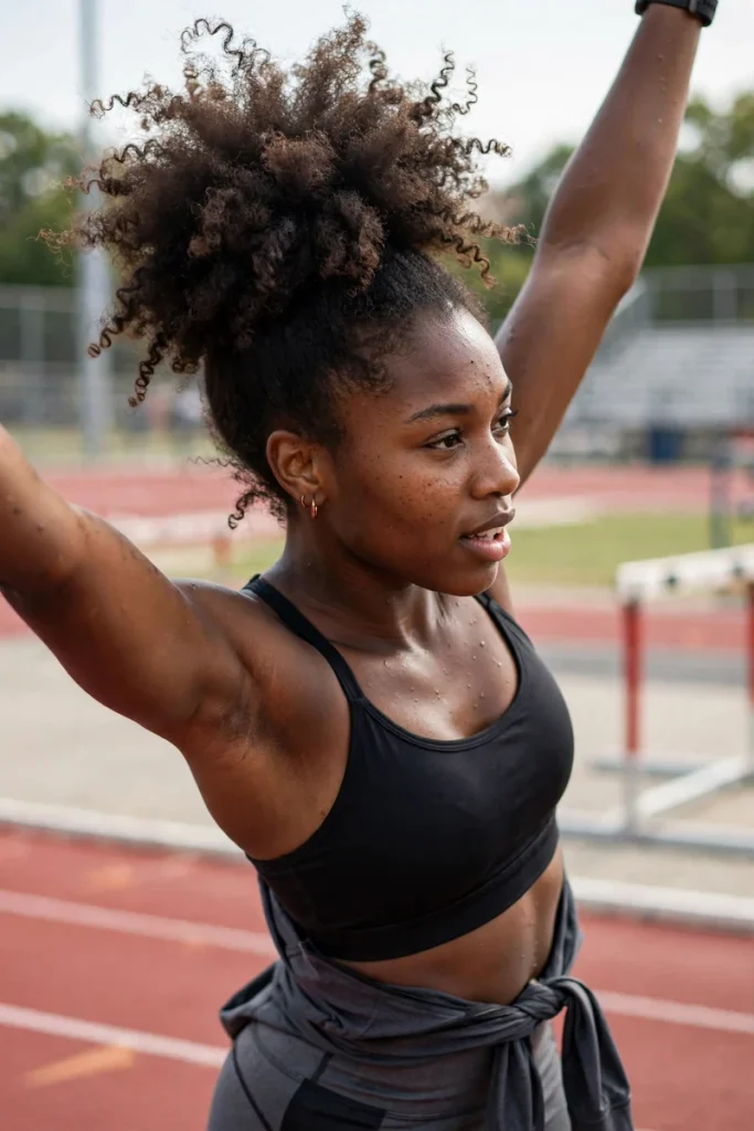 14 Sporty Hairstyles ideas, Chosen for What Your Workout Demands 15 14 high puff curly coily