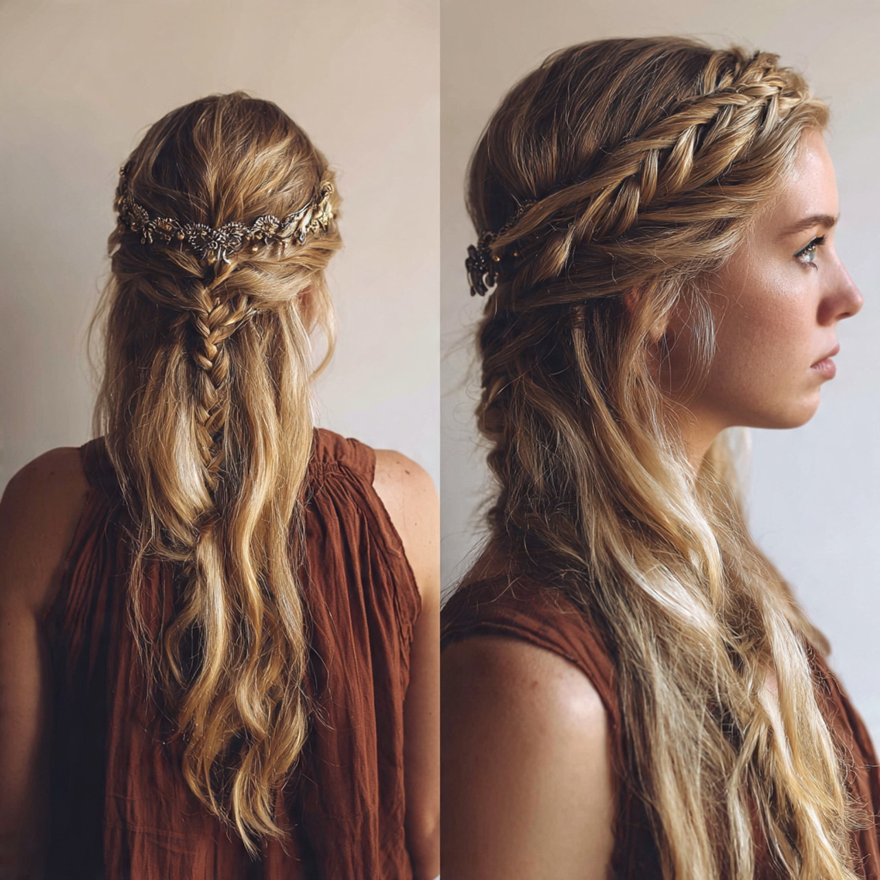 15 Round Face Hairstyles That Instantly Slim, Sculpt & Serve Main-Character Energy 14 Braided Crown with Loose Length