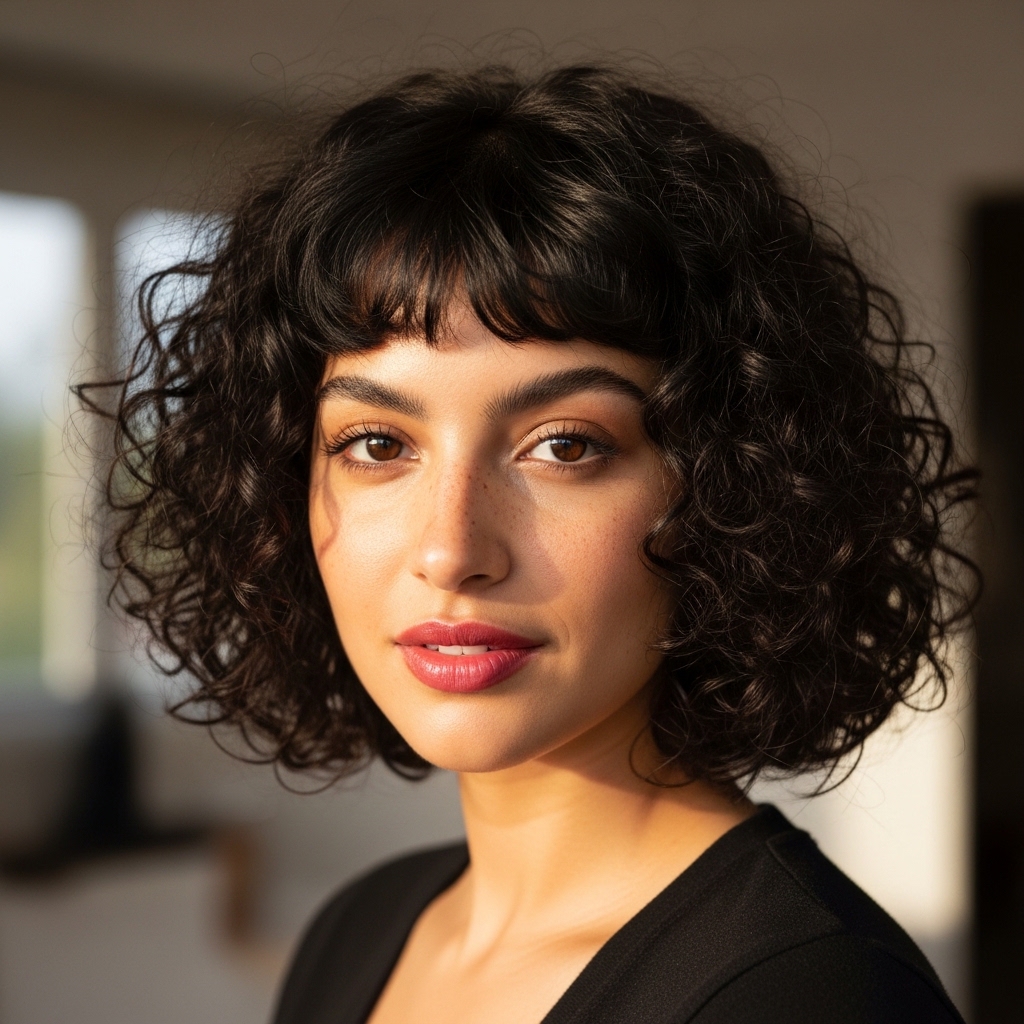 15 Curly Hairstyles with Bangs That Will Instantly Upgrade Your Look (Yes, Even on Bad Hair Days) 5 Curly Bob with Micro Bangs