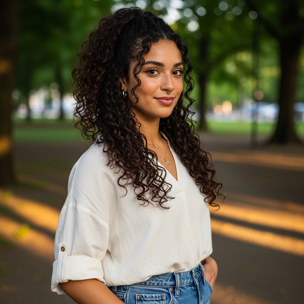 15 Curly Ponytail Hairstyles That Will Instantly Upgrade Your Entire Vibe 6 Half-Up Curly Ponytail
