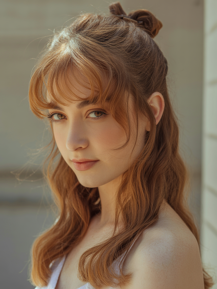 15 Curly Half-Up Half-Down Hairstyles That Are Too Cute Not to Try Right Now 11 Half-Up with Bangs