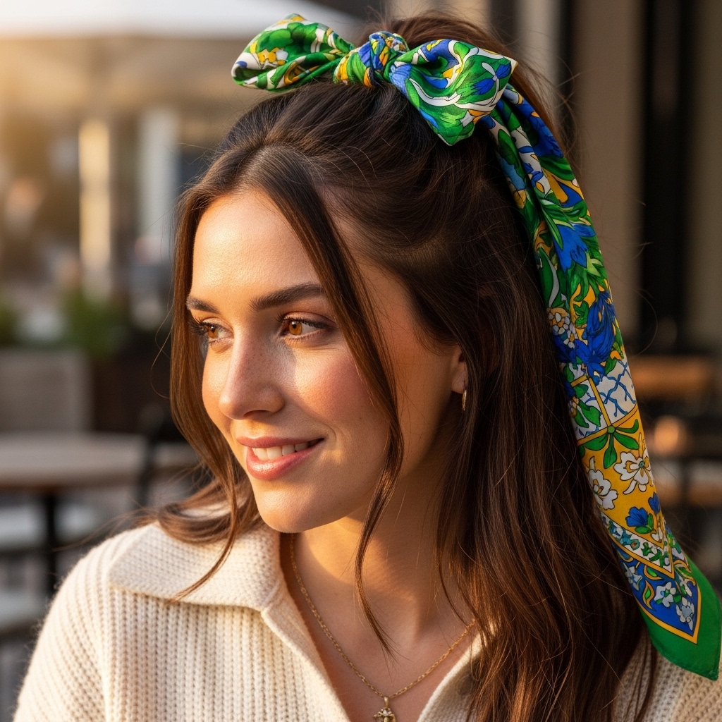 15 Curly Half-Up Half-Down Hairstyles That Are Too Cute Not to Try Right Now 13 Half-Up with Hair Scarf
