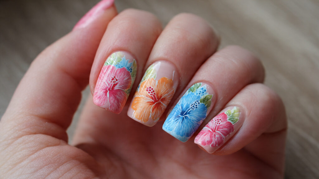 Hibiscus Flower Summer Nails