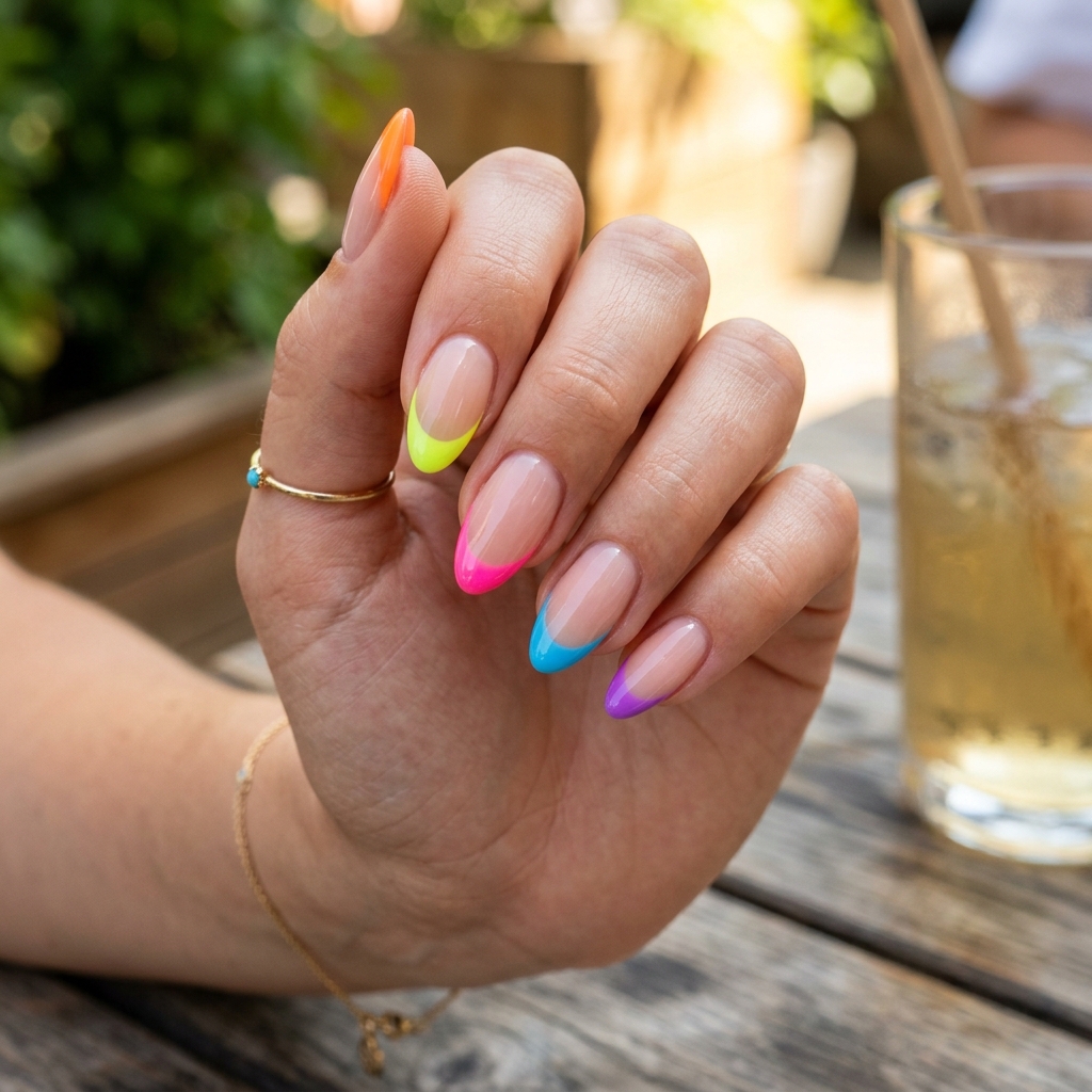 15 Summer Gel Nails That Scream “Main Character Energy” (And Yes, You’ll Want Them All) 3 Neon French Tips nails 1