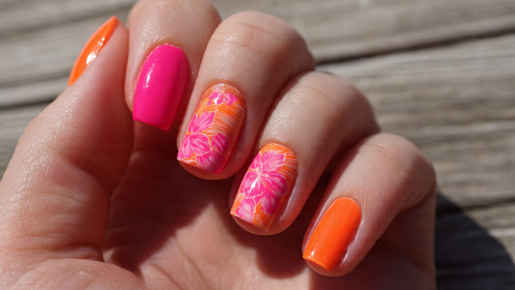Summer Nails Pink and Orange