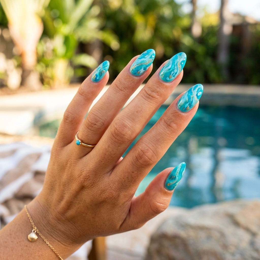 16 Summer Nail Colors Ideas That Are So Cute You’ll Want a Mani ASAP 11 Turquoise Splash nails