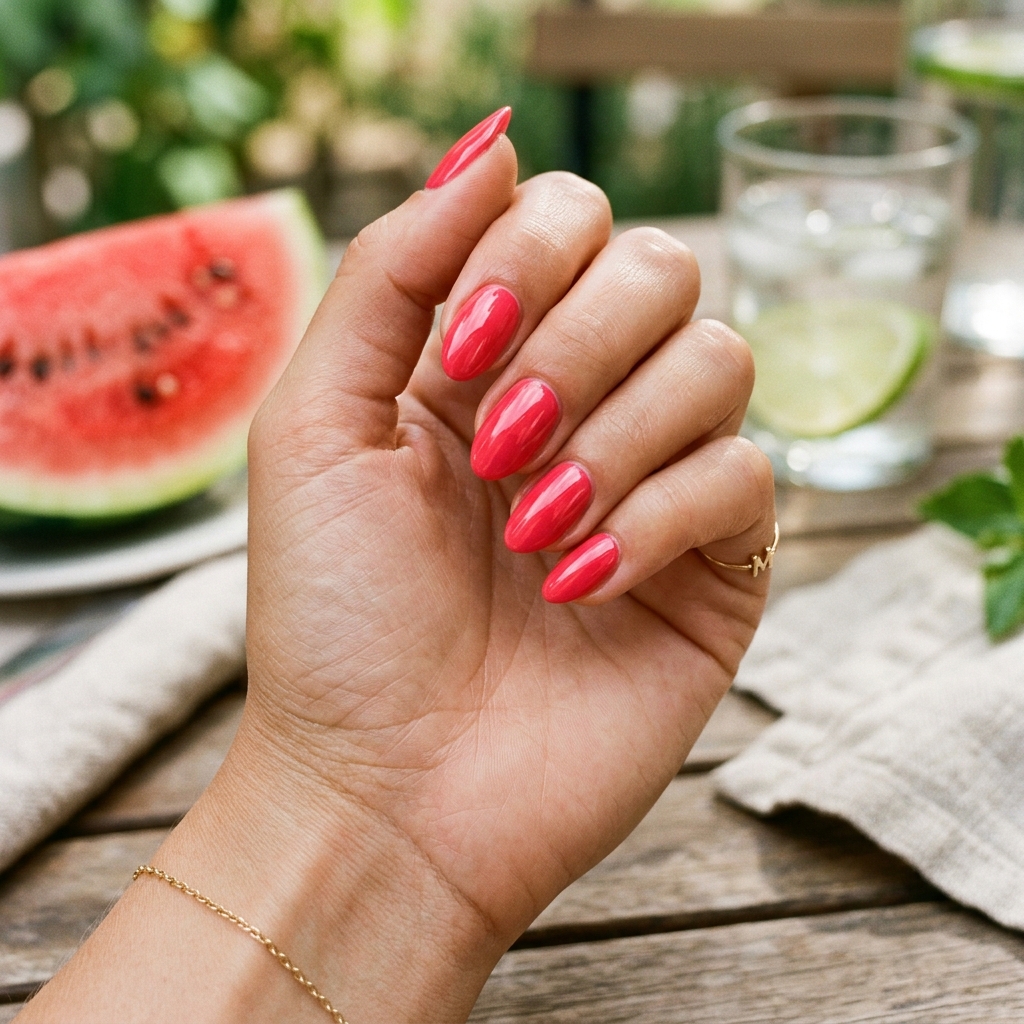 16 Summer Nail Colors Ideas That Are So Cute You’ll Want a Mani ASAP 17 Watermelon Pink Red nails