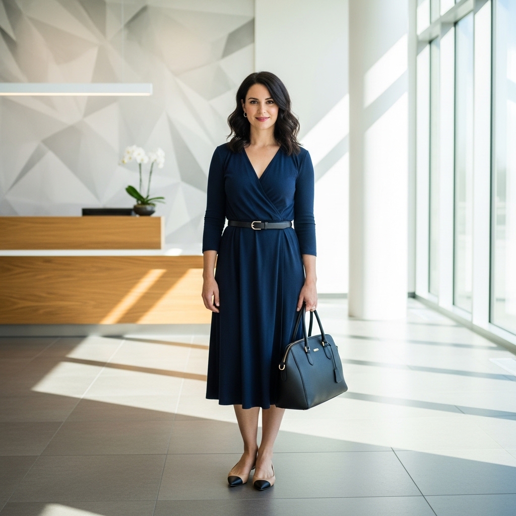 17 Business Casual Outfits Ideas 2026: Fresh Looks That Actually Work 15 Wrap Dress in Solid Color