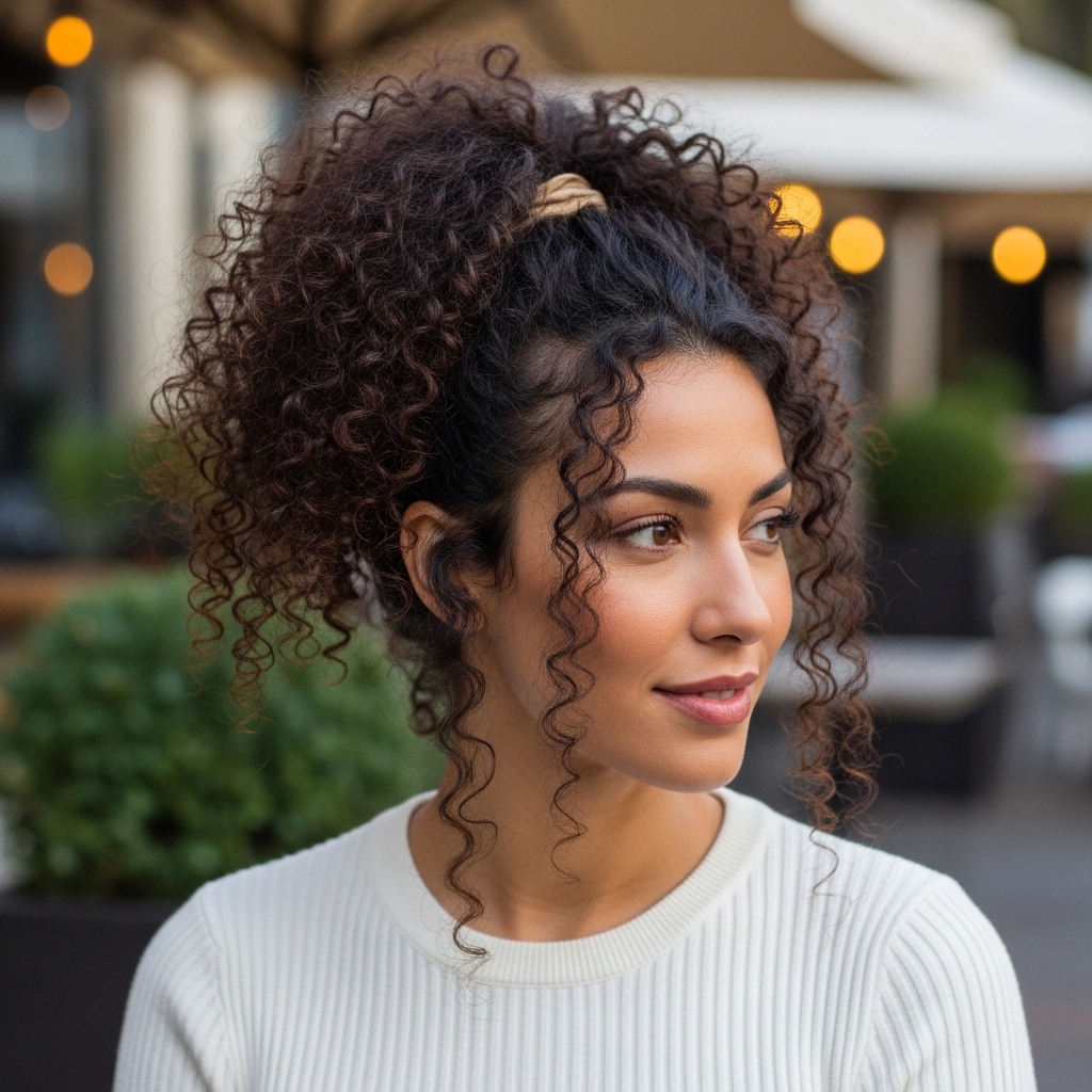15 Curly Ponytail Hairstyles That Will Instantly Upgrade Your Entire Vibe 11 Wrapped Curly Ponytail