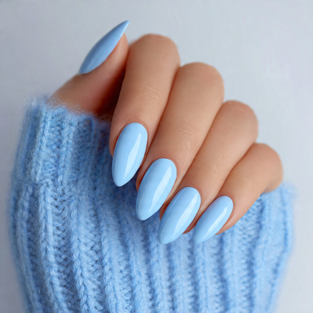 15 Blue Summer Nails That Are Giving Main Character Energy 2 baby blue gloss nails