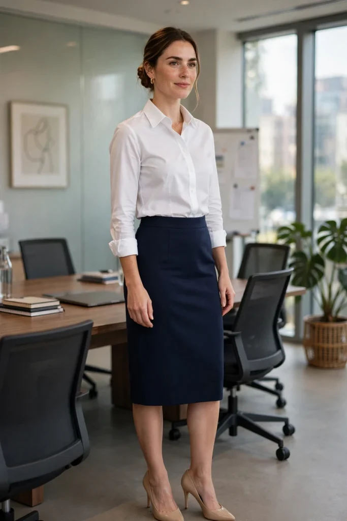 bc 04 pencil midi skirt button down heels