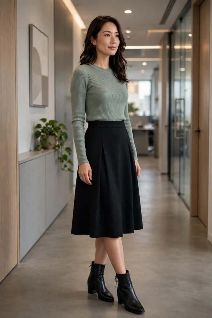 bc 12 a line skirt fitted sweater boots